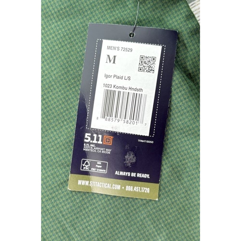 5.11 Tactical Igor Shirt Green Houndstooth Long Sleeve Snap Button Size M - Picture 5 of 8